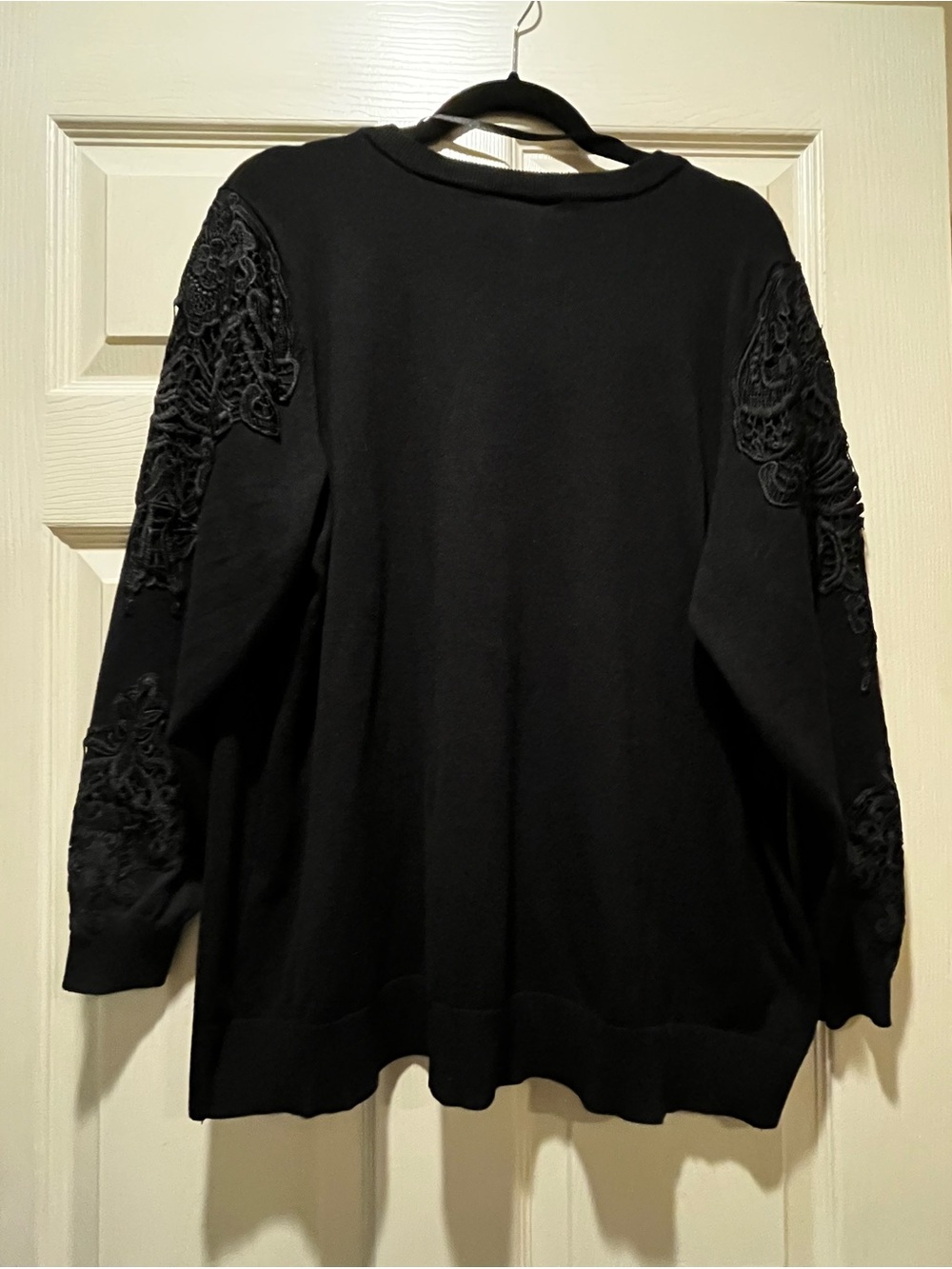 Lane Bryant Black V-Neck Sweater with Embroidered Sleeve Accents - Picture 2 of 3